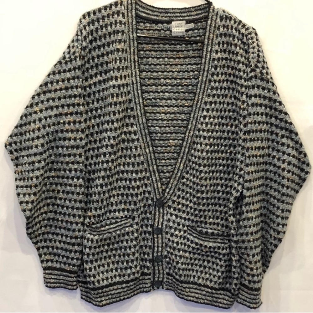 Tony Lambert Vintage Cardigan Gray/Navy Beige Speckles Size Small